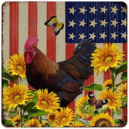 Alioyoit וינטג 'מתכת שלט פח תרנגול בית חווה ודגל אמריקאי שלט מתכת דקורטיבי שלט כפרי רטרו פוסטר מתכת