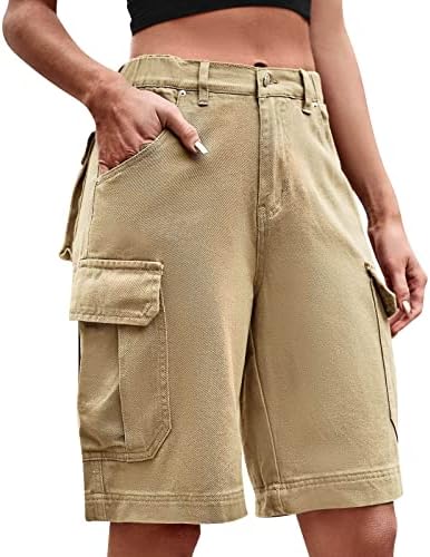 מכנסי מטען קצרים נשים במותן גבוה בצבע אחיד תלבושות ברגליים ישרות חוף קצר חוף מזדמן מזדמן מכנסי ג'ינס רופפים עם כיסים