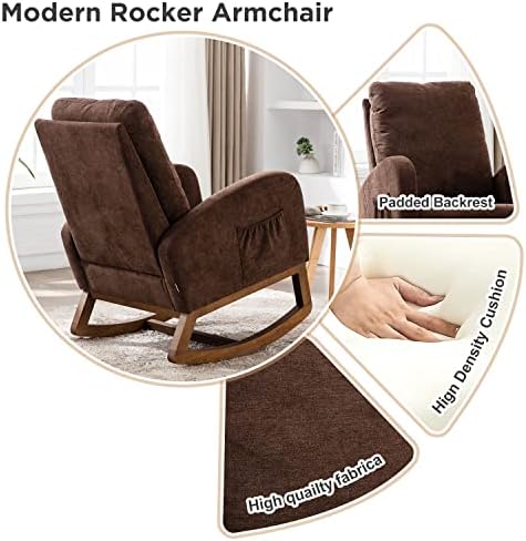 מודרני מבטא נדנדה כיסא, מרופד דאון נדנדה כיסא עבור משתלת, קומפי כורסא עם צד כיס לסלון