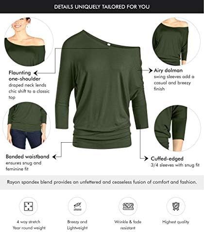 דולמן חולצות לנשים כבוי כתף חולצות טריטון חגורת חולצות 3/4 שרוולים רגיל בתוספת גודל חולצות
