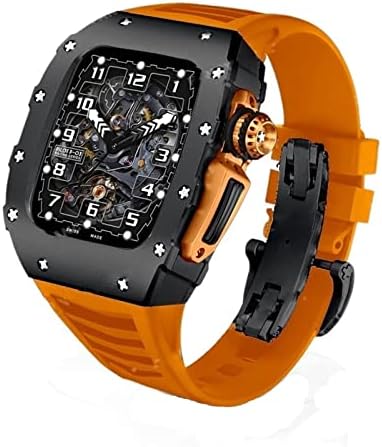 ערכת שינוי סגסוגת אלומיניום יוקרתית של Houcy עבור Apple Watch 8 7 45 ממ רצועת גומי פלואור מארז מתכת עבור IWatch 6 SE 5 4 3 44 ממ פס