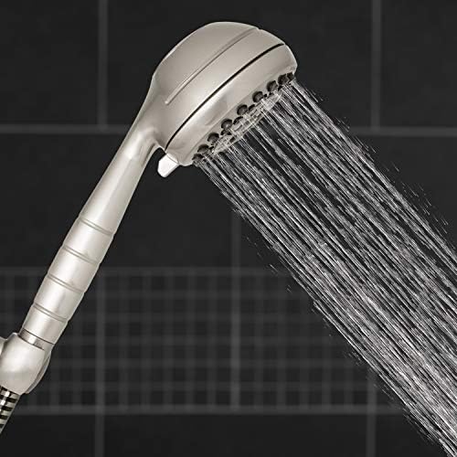 Waterpik לחץ גבוה בלחץ גבוה עיסוי ראש מקלחת בעבודת יד, 2.5 GPM, ראש מקלחת מנותק של ניקל מוברש עם 7 הגדרות ריסוס וצינור 5 ', xro-769