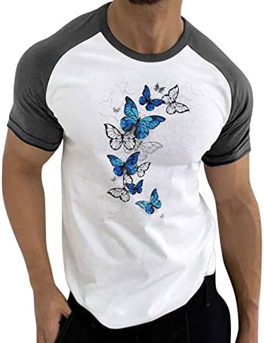 חולצות טריקו של שרוול קצר של ZDDO, חולצות טלאי צבע, טלאי צבע הדפס פרפר צוואר עגול צמרות טיס אימון מזדמן