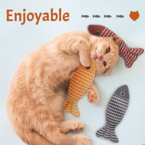 חתול חתול צעצוע לחתולים מקורה, 3 יחידות צעצועי חתול רכים דגים חמודים, כרית מרגיעה קטיפה רכה צעצועי חתול חתול, חתול אינטראקטיבי בקיעת שיניים