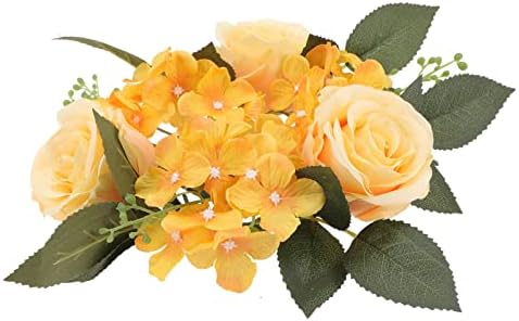 קיסנג'ל עיצוב חג המולד עיצוב חתונה עיצוב פרחים מלאכותיים סימולציה של זור ורדים פו פרחוני למסיבה לקישוט חתונה ביתי, עיצוב חתונה צהוב