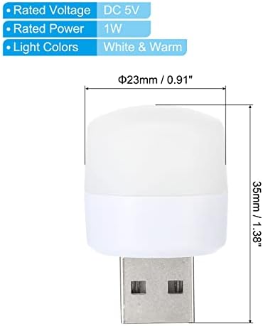 אורות לילה USB של Patikil, 10 יחידות פלאגין ניידים נורות LED נורות LED עם 35 סמ זכר עד נקבה כבלים גביים גמישים לקריאת קמפינג שינה, לבן