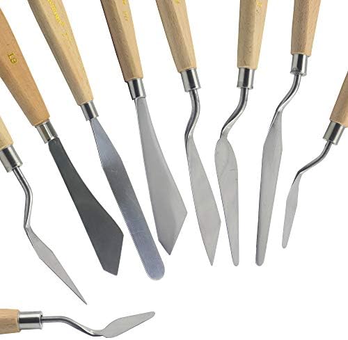 AEBDERP 9 PCS סכינים סכיני שמן ציור מגרד סכין מגרד סכין מרית עם ידית עץ לשמן, בד, סט ציור אקרילי