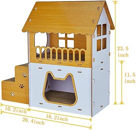 קרטון חתול גרדן בית, עץ חתול בית, מקורה חתול מיטות ריהוט,חתול מיטת טרקלין עבור חתלתולים בתוך 8 ק ג, 2-קומות חסון חתול דירות עם משטח גירוד
