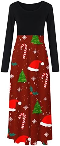 Tifzhadiao נשים שמלות מקסי חג המולד חג המולד מודפס מותניים גבוהות שמלות ארוכות שרוול ארוך מותניים באורך מלא שמלת מקסי