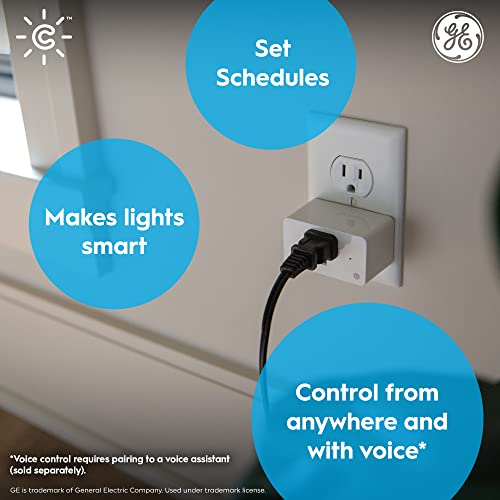 תאורת GE CYNC תקע חכם מקורה, Bluetooth ו- Wi-Fi Smart Outlet שקע, עובד עם Alexa ו- Google Home, Outlet Control Control Outlet