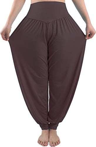 מכנסי הרמון של הנשים של Fitglam יוגה היפי בוהו חוף מכנסי חוף קיץ רצים רחבים פלוס גודל