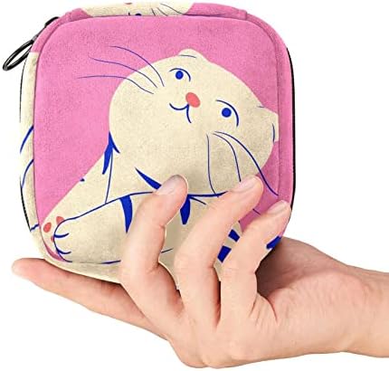 מפית סניטרית אחסון תיק, נייד לשימוש חוזר וסת כרית רוכסן שקיות, טמפון אחסון פאוץ עבור נשים בנות, מצחיק בעלי החיים קריקטורה יפה חתול קריקטורה