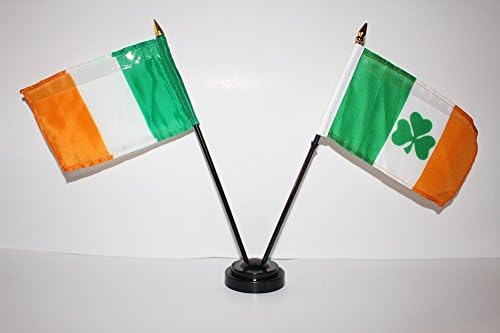 אירלנד איריש ואירלנד שמרוק 4 x6 דגלים מיניאטוריים סט שולחן עם בסיס שחור