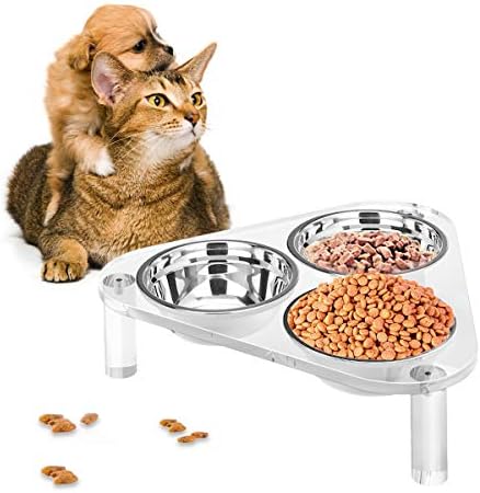 ניובי העלה חתול כלב קערות לעמוד, ברור אקריליק מוגבה לחיות מחמד מזין עם 3 מנות עבור מזון ומים-4 סנטימטרים גובה