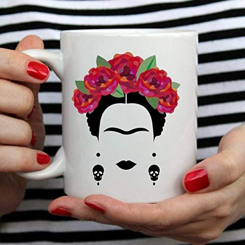 ספלים בשבילך-פרידה קאלו ופרח מקסיקני אמנות ספל-ספל קפה 11 עוז
