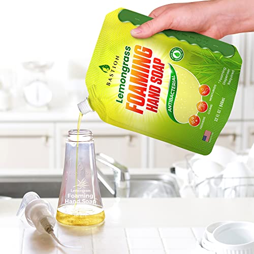 מקצף מעוז מילוי סבון יד - 32oz כיסים - 1.5 ליטרים - פורמולה לשטיפת יד אנטיבקטריאלית של לימון ריחנית.