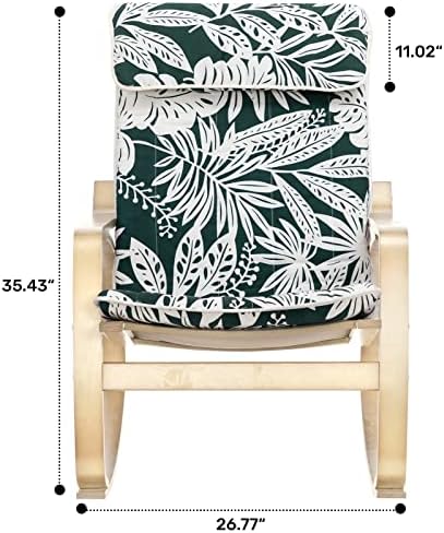 איילה מרופד נדנדה כיסא עם פשתן בד, עץ טרקלין כיסא, משענת נדנדה עם כרית לסלון, חדר שינה, מרפסת, ירוק עלים דפוס