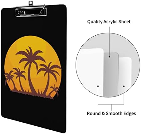 הוואי שקיעה ועצי דקל אקריליק לוח נייד קליפ לוחות עם נמוך פרופיל מתכת קליפ לוח לבית משרד