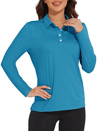 חולצות פולו של Magcomsen נשים שרוול ארוך גולף גולף מהיר יבש upf 50+ הגנת שמש קלה חולצות טניס אתלטיות