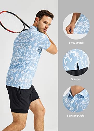חולצות גולף יובבי לגברים שרוול קצר מהיר יבש כושר הדפסה ביצועים לחות לחות חולצת פולו