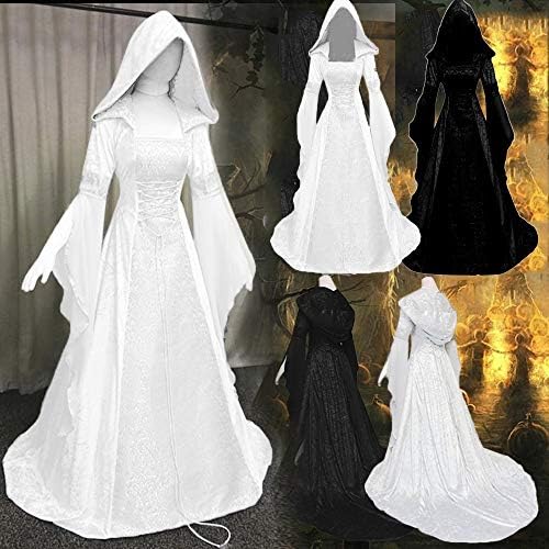 צפוטים מכשפה שמלת נשים בציר סלעית מכשפה גלימת שמלת חצוצרת שרוול מימי הביניים חתונה שמלת ליל כל הקדושים קוספליי שמלה