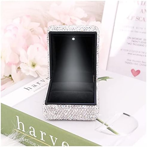 קופסת טבעת ריינסטון ריינסטון ריינסטון עם אור טבעת יוקרה של LED תכשיטים תכשיטים תכשיטים תכשיטים להצעה אירוסין יום נישואין ולנטיין