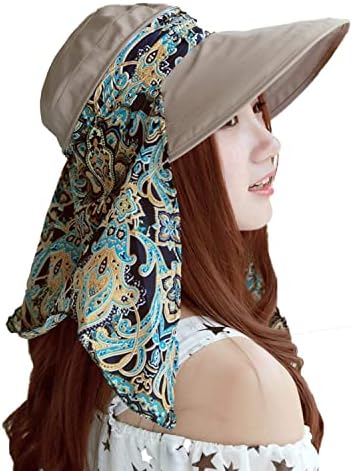 כובע שמש עם נשים עם כתר ניתוק ונשף צוואר הצעיף, מגן הגנת השמש מגן צוואר כובע כובע קוקו רחב שוליים