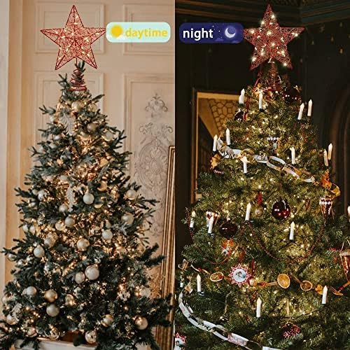 טופר עץ כוכב חג המולד של 10 אינץ 'עם נורות LED, טופר עץ חג המולד אדום, קישוט חג המולד הטוב ביותר