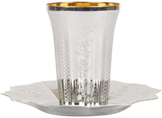 כוסות קידוש חד פעמיות פרימיום עם מגשים, 5.5 אונקיות / כוסות ומגש פלסטיק אלגנטי בצבע כסף / משקל כבד / מושלם לשולחן הסדר, חופשות שבת והתכנסויות