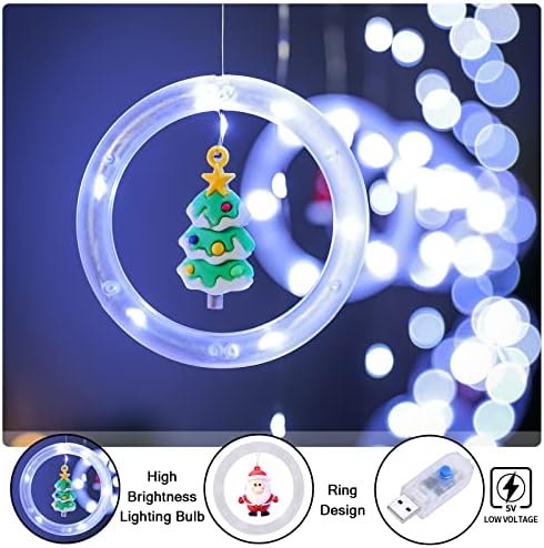 אורות חלון בלומווין אורות טבעת עיצוב חג המולד עם קישוט אורות וילון LED פנימיים USB חיצוניים 9.8ft אורות מחרוזת חג המולד לבן קר תלויים