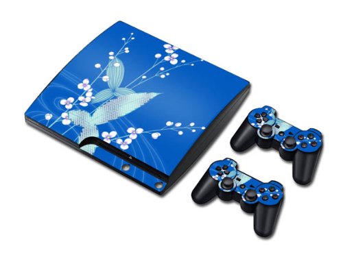 עור מדבקות ויניל עטוף מדבקות עבור PS3 Slim Play Station 3 קונסולה ו -2 בקרים כחולים פרחים קטנים
