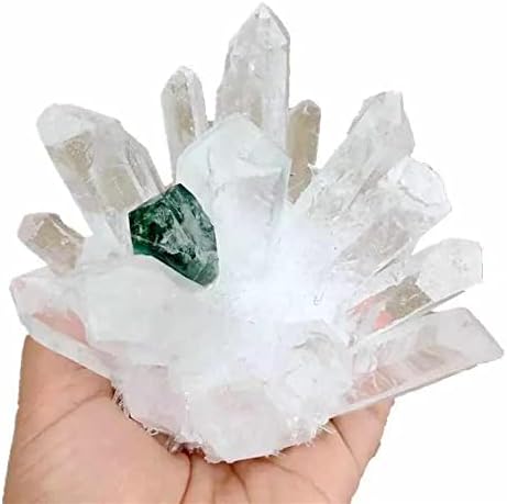 Yalych 600g-780 גרם גביש לבן קוורץ אשכול אבן ירוק נקודה 1 pc אבנים דקורטיביות ביתיות