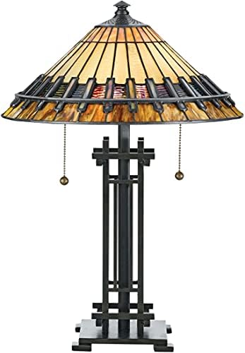 Quoizel tf489t Chastain Tiffany Table Lamp, 2 אור, 120 וואט, שחור