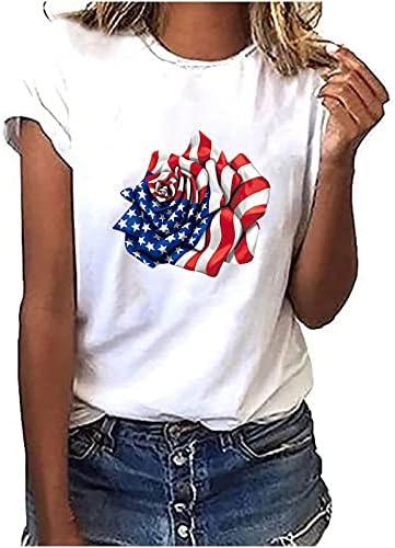 חולצות 4 ביולי לנשים קיץ אמריקה דגל טיז גרפי מלמעלה חולצות טשטוש מזדמנים רופפות חולצות פטריוטיות שרוול קצר
