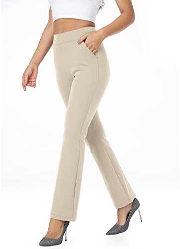 מכנסיים עם מותניים גבוהים של Agenlulu לנשים - 4 דרך נמתחת נוחה ללא לראות דרך מכנסי שמלת יוגה של Bootcut מכנסי זיעה נשים מזדמנים