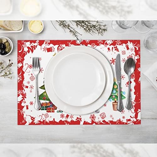 עץ חג המולד צבי מתנה מתנה סטמטים של 4 לשולחן אוכל PVC מחצלות מקום אדום ולבן הניתנות לרחיצה