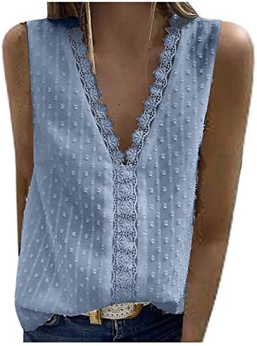 גופיות נשים עם צווארון תחרה לקצץ גופיות קיץ ללא שרוולים חולצות טוניקה חולצות חולצות ס-3