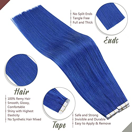 קלטת צבעונית בתוספות שיער סרט כחול וצהוב בתוספות שיער 22 אינץ ' 25 גרם