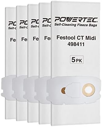 Powertec 75048 שקיות פילטר פליס לפסטול 498411 מתאים CT MIDI, 5PK