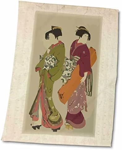 3 דרוז פלורן אסייתי - אמנות יפנית עתיקה של גיישה n משרת - מגבות
