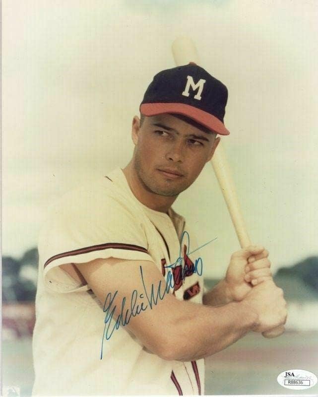 אדי מתיוס מילווקי ברייבס חתום 8x10 צילום JSA 129260 - תמונות MLB עם חתימה חתימה