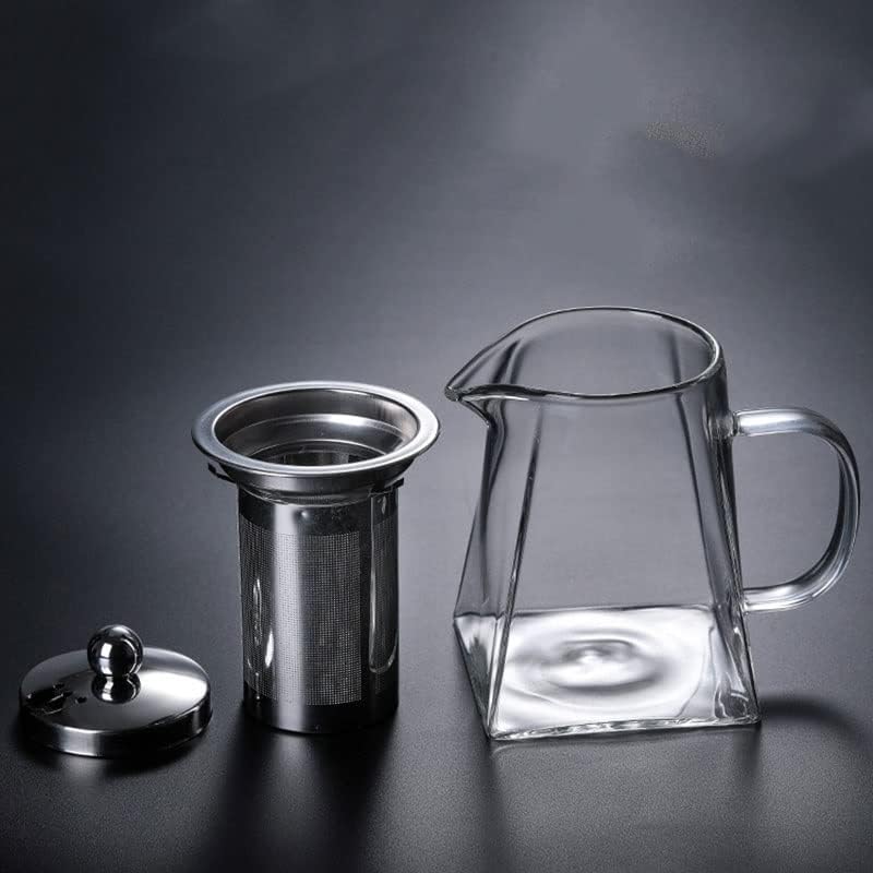 קומקום זכוכית עמיד בפני SDFGH עם פלדת אל חלד מיכל מחומם סיר תה סלי פילטר ריבוע קומקום ברור