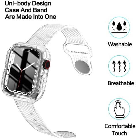 מארז YMHML תואם לסדרה Apple Watch 7 מגן מסך 45 ממ עם פס TPU, Apple Watch 44 ממ SE Series 6/5/4 מובנה כיסוי מגן על מסך זכוכית מזג עם רצועה