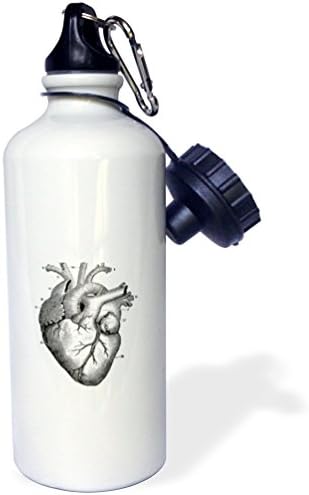 3 דרוז סקיצה וינטג 'של לב אנושי בקבוק מים ספורט, 21 גרם, לבן