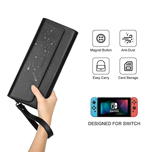 Azicok Ultra Slim Charking Case עבור מתג Nintendo, תיק עור נייד עם 4 מחסניות משחק, Travel Carry Pouch תואם ל- Nintendo Switch Console