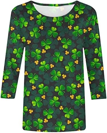 חולצות Shamrock לנשים 3/4 שרוול אירי טיז גרפי טיז גרפי של חולצות אופנה של סוודר צוואר