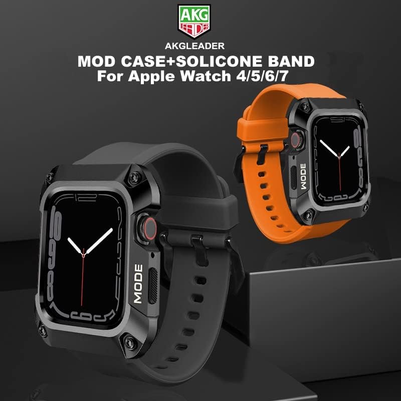 מקרה Houcy Mod עם פס סיליקון לסדרת Apple Watch 5 4 6 7 8 עבור IWatch 45 ממ/44 ממ כיסוי מגן מסך רצועה