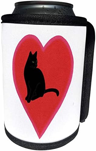 ציור 3 של לב של לב ורוד ואדום עם חתול שחור. - יכול לעטוף בקבוקים קירור יותר