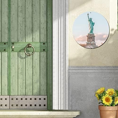מדינת ניו יורק ומדינת העיר הרקיע של העיר נוף עיר עיר נוף עירוני עגול מתכת שלט פח לוחית וינטג 'דפסי אמנות מתכת