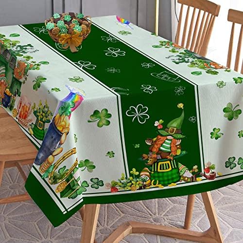 הקסגרמה סנט פטריק יום מפת שולחן, ירוק מפת שולחן מלבן 60 על 84 אינץ, גמדים משאית זהב מטבעות חג סנט פטריק יום קישוטים לבית, ארוחת ערב, מפלגה